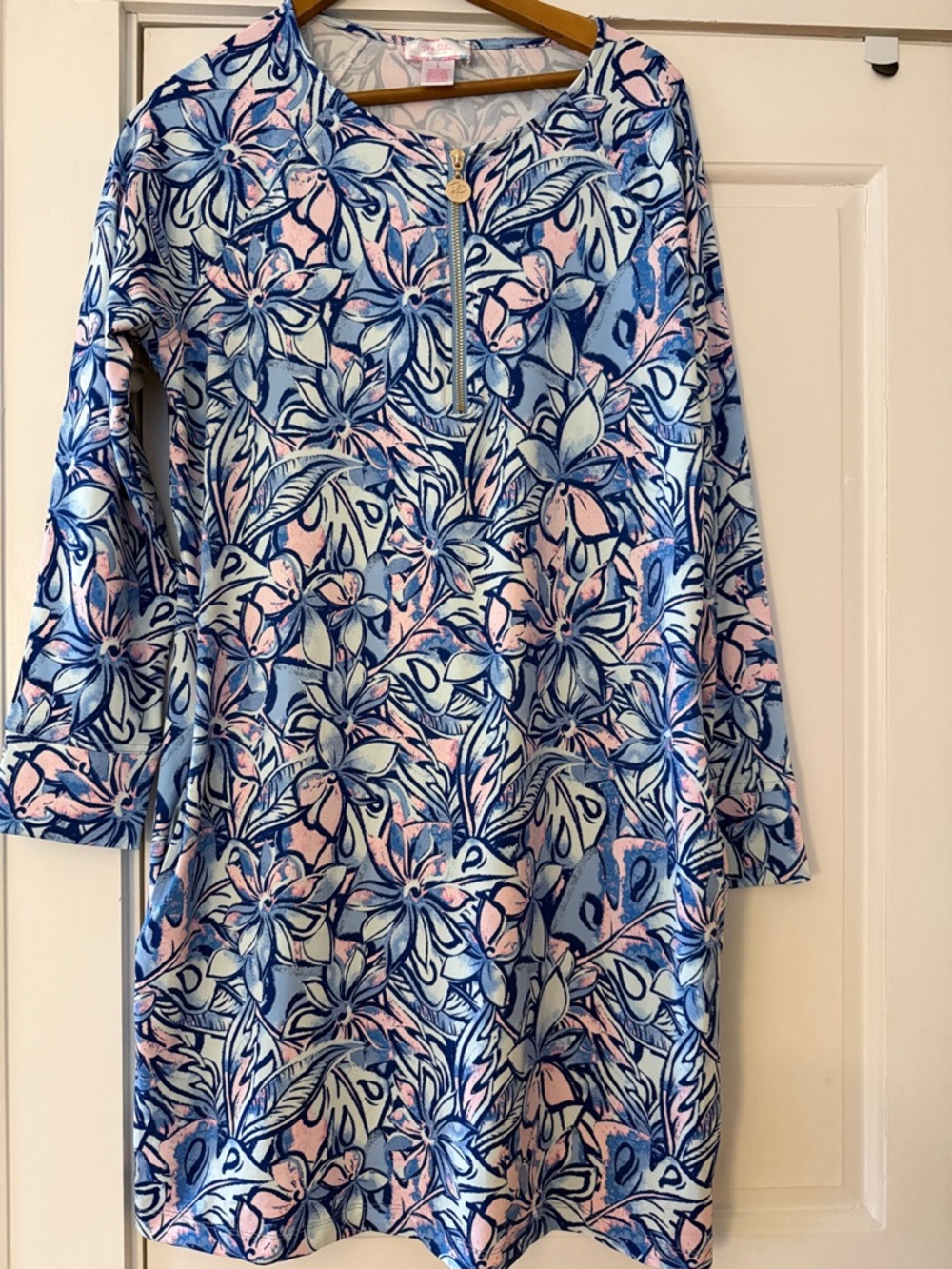 Steffi Parker large Floral Zip-Front Tunic Dress in Blue & Pink